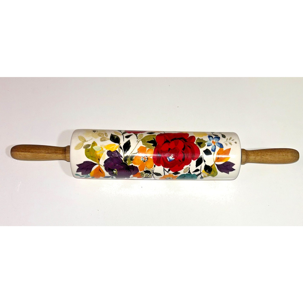 Pioneer Woman Timeless Floral Ceramic Fall Rolling Pin Autumn Bright Flowers